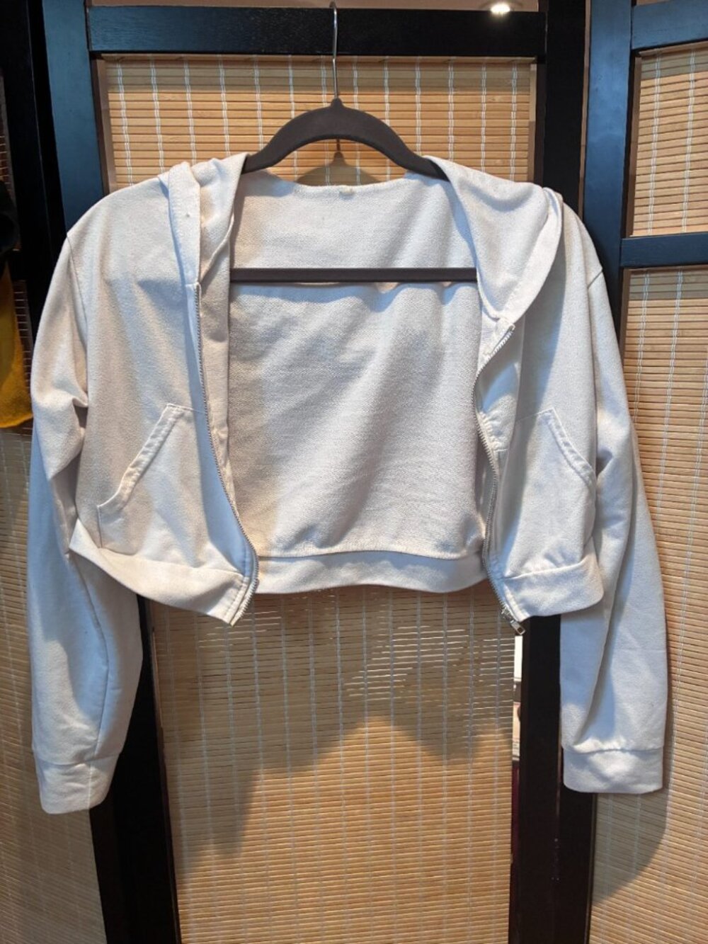White Cropped Zip-Up Hoodie Size S